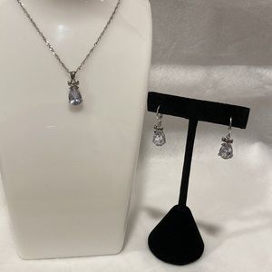 NWOT - Sterling Silver Pear Shaped CZ Bow Necklace, Pendant & Earrings Set